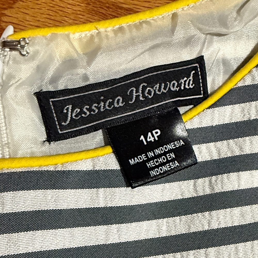 Jessica Howard Gray and White Striped Dress with Yellow Trim - Picture 2 of 4